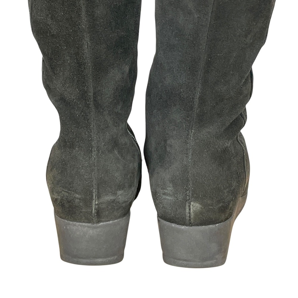La Canadienne Black Suede Tall Wedge Boots Womens 9 Leather Lace Up Minimalist - Picture 7 of 9